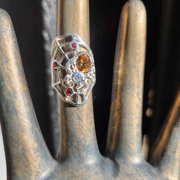 Citrene Garnet & topaz sterling spider on web ring sz6 NEW - Picture 8 of 8